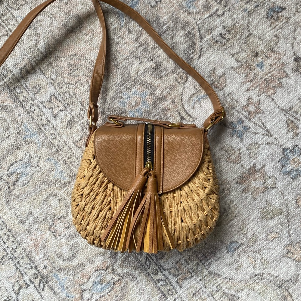 Tan Woven Crossbody Bag
